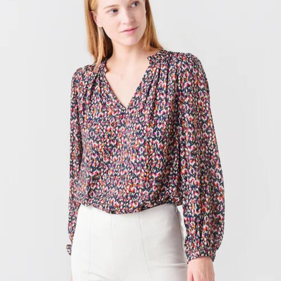 Velvet Multicolor Iris Blouse Womens Large Longsleeve Business Casual Office - Picture 1 of 7